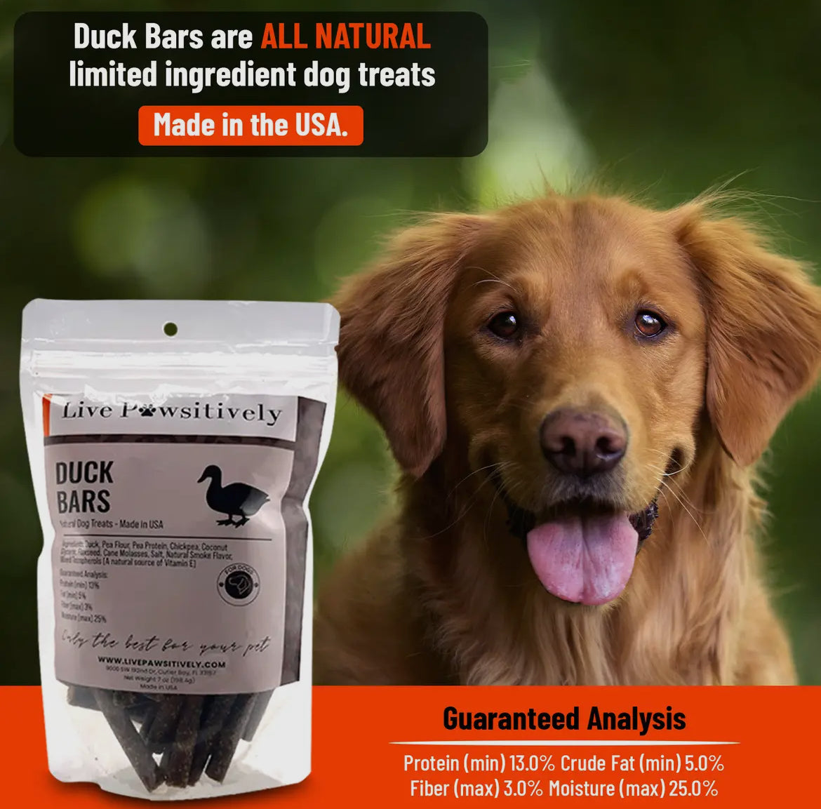 Duck Bars, Natural Limited Ingredient Dog Treat, Made in USA