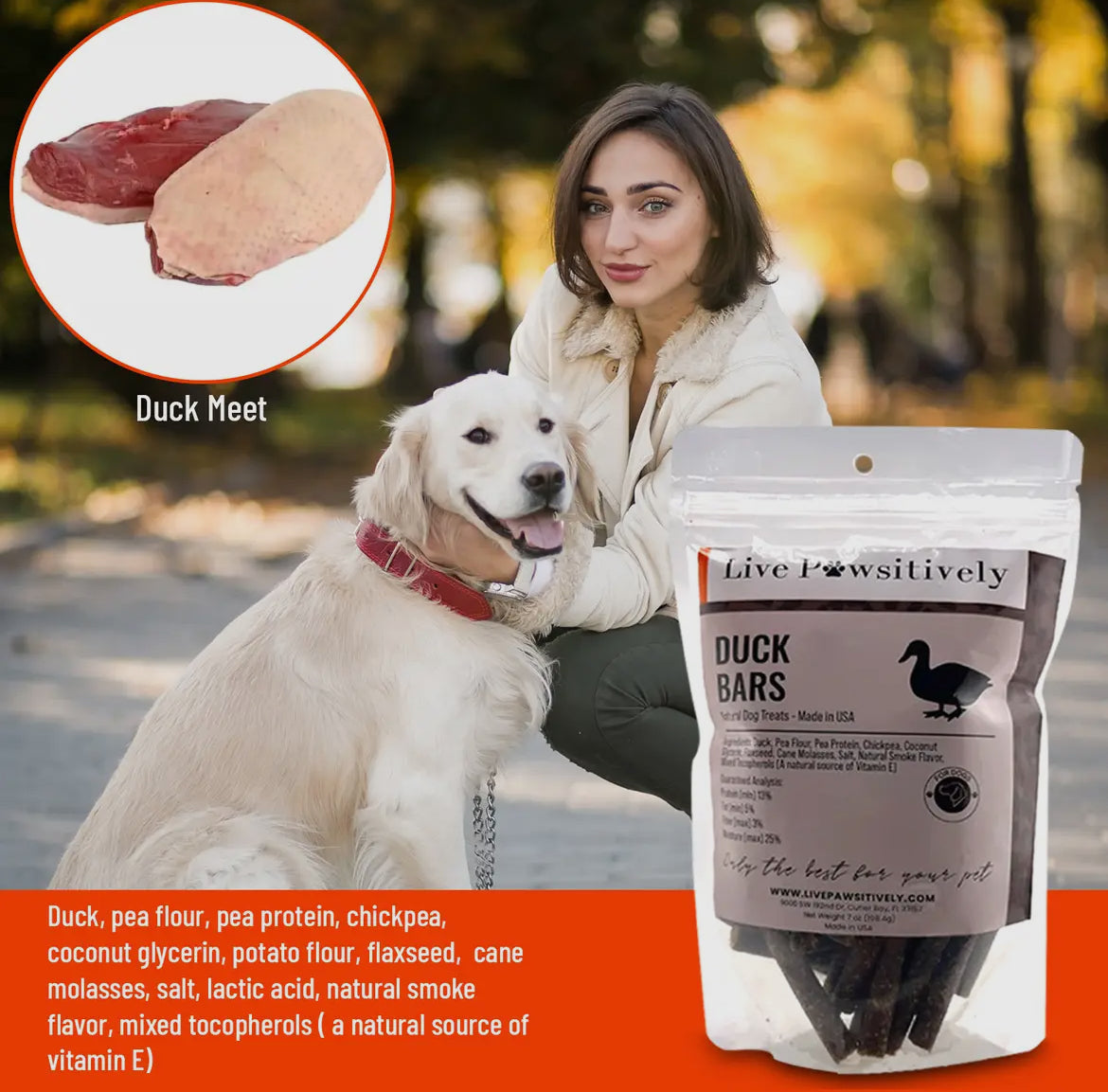 Duck Bars, Natural Limited Ingredient Dog Treat, Made in USA